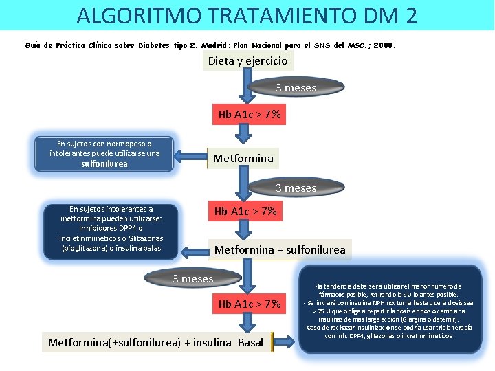 ALGORITMO TRATAMIENTO DM 2 Guía de Práctica Clínica sobre Diabetes tipo 2. Madrid: Plan