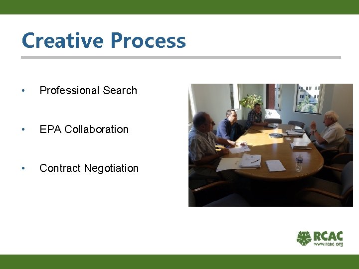 Creative Process • Professional Search • EPA Collaboration • Contract Negotiation 