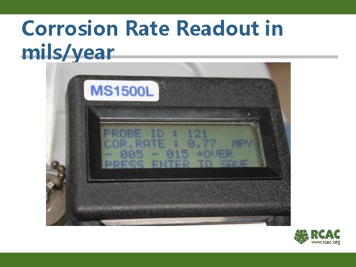 Corrosion Rate Readout in mils/year 