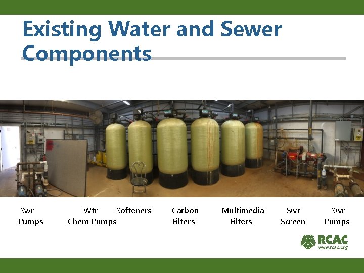 Existing Water and Sewer Components Swr Pumps Wtr Softeners Chem Pumps Carbon Filters Multimedia