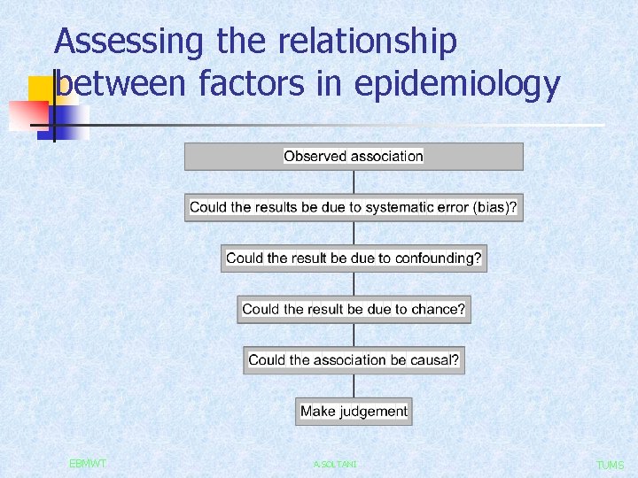 Assessing the relationship between factors in epidemiology EBMWT A. SOLTANI TUMS 