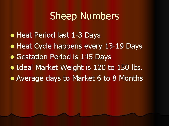 Sheep Numbers l Heat Period last 1 -3 Days l Heat Cycle happens every