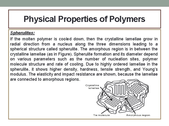 Physical Properties of Polymers Spherulites: If the molten polymer is cooled down, then the