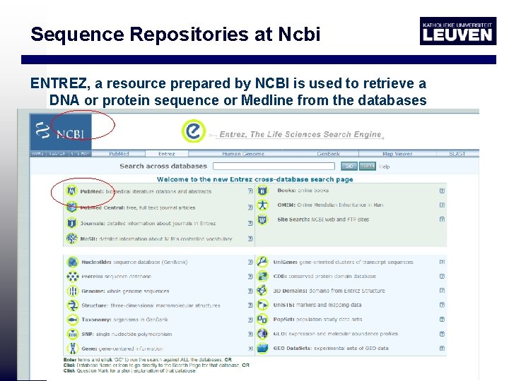 Sequence Repositories at Ncbi ENTREZ, a resource prepared by NCBI is used to retrieve