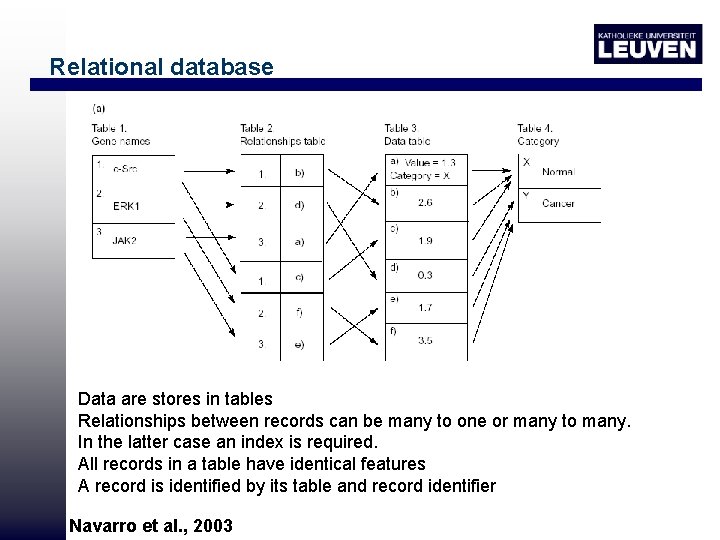 Relational database Data are stores in tables Relationships between records can be many to