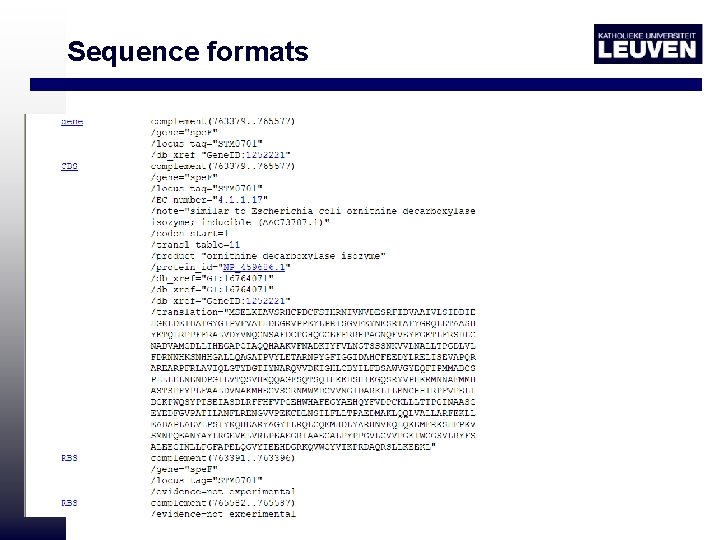 Sequence formats Gen. Bank 