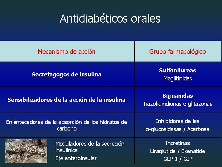 Antidiabéticos orales Mecanismo de acción Grupo farmacológico Secretagogos de insulina Sulfonilureas Meglitinidas Sensibilizadores de