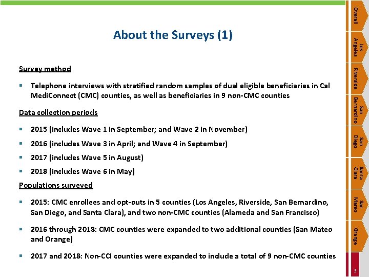 Overall Data collection periods San Bernardino § Telephone interviews with stratified random samples of