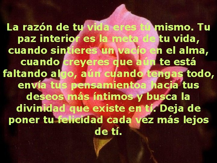 La razón de tu vida eres tú mismo. Tu paz interior es la meta