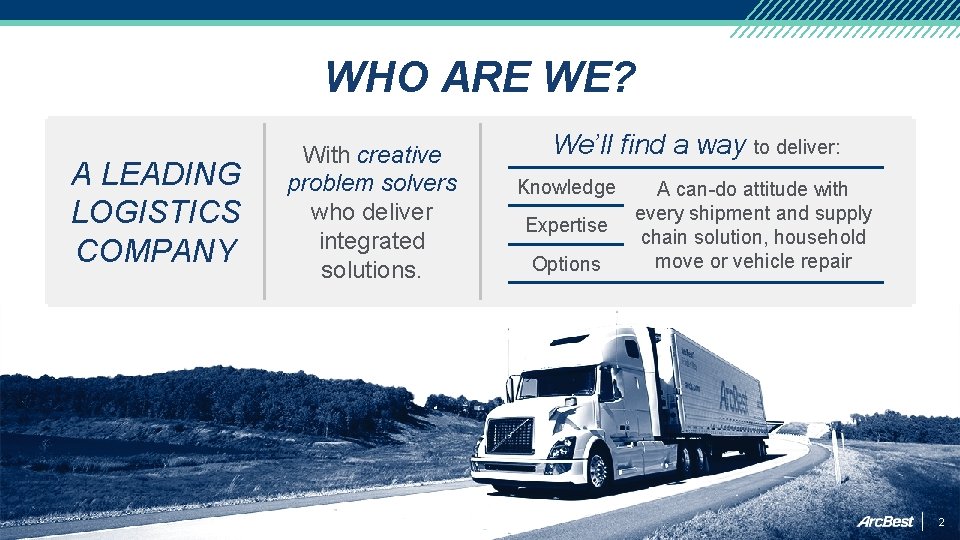 WHO ARE WE? A LEADING LOGISTICS COMPANY With creative problem solvers who deliver integrated