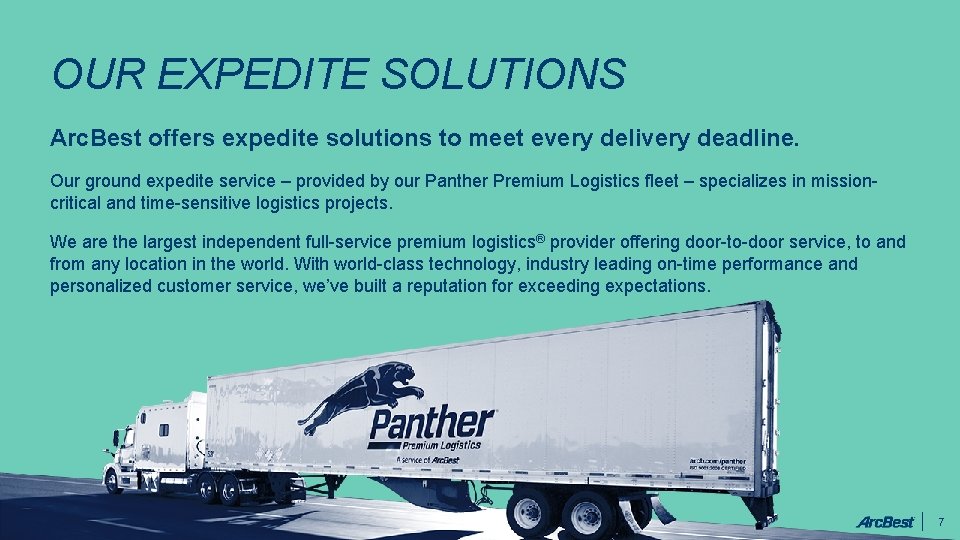 OUR EXPEDITE SOLUTIONS Arc. Best offers expedite solutions to meet every delivery deadline. Our