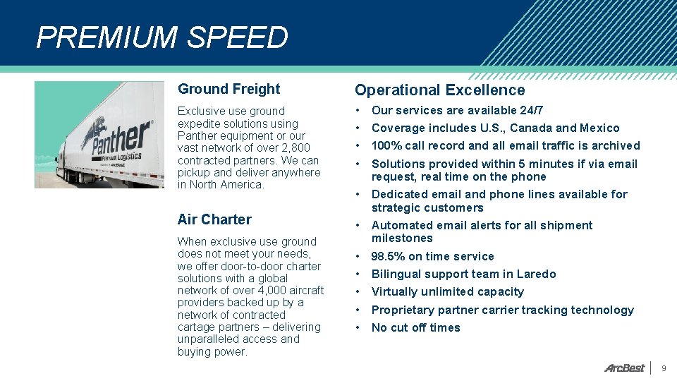 PREMIUM SPEED Ground Freight Operational Excellence Exclusive use ground expedite solutions using Panther equipment