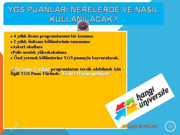 YGS PUANLARI NERELERDE VE NASIL KULLANILACAK? 4 yıllık lisans programlarının bir kısmına n 2