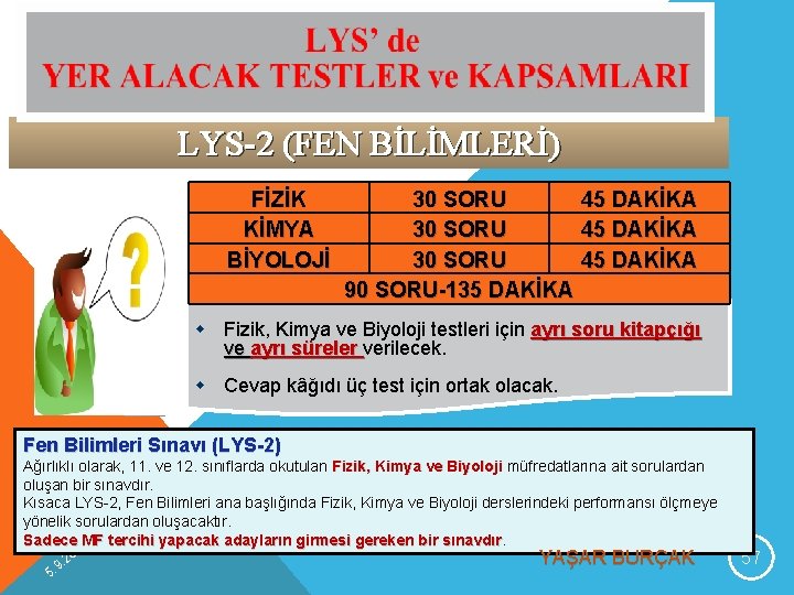 LYS-2 (FEN BİLİMLERİ) FİZİK KİMYA BİYOLOJİ 30 SORU 45 DAKİKA 90 SORU-135 DAKİKA w