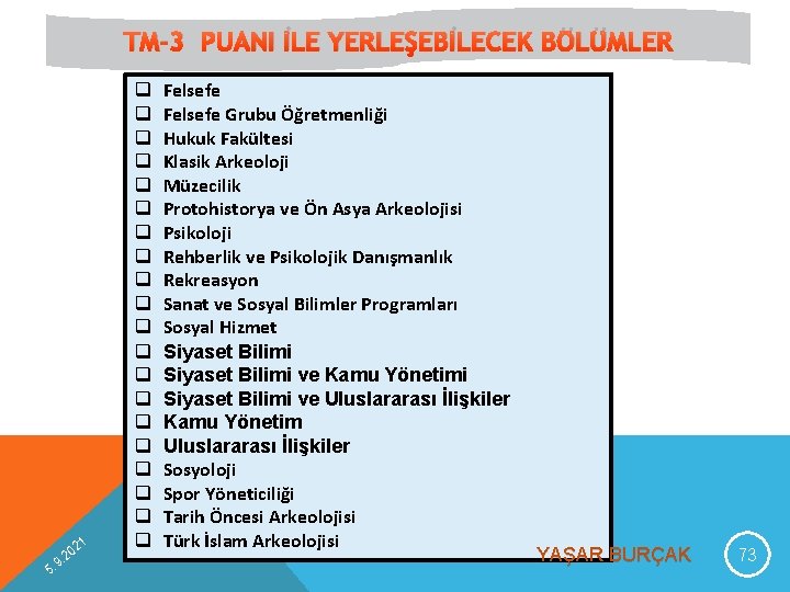 TM-3 PUANI İLE YERLEŞEBİLECEK BÖLÜMLER 9 5. 1 02 2. q q q q