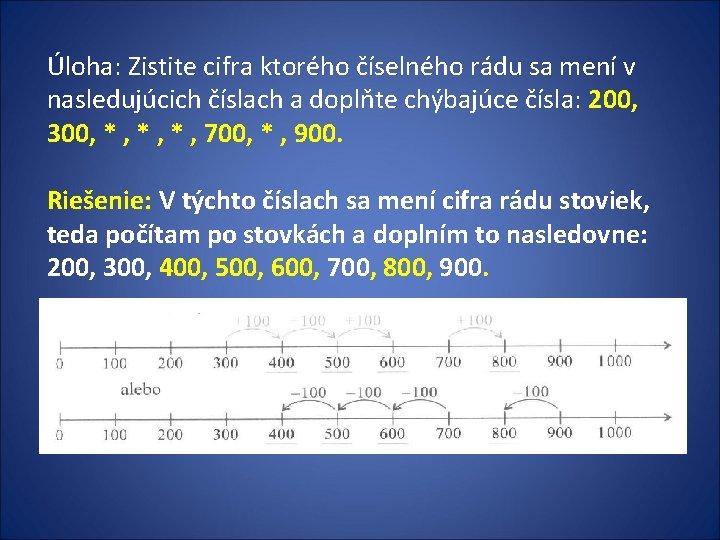 Úloha: Zistite cifra ktorého číselného rádu sa mení v nasledujúcich číslach a doplňte chýbajúce Úloha: Zistite cifra ktorého číselného rádu sa mení v nasledujúcich číslach a doplňte chýbajúce