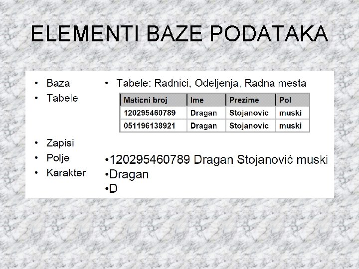 ELEMENTI BAZE PODATAKA 