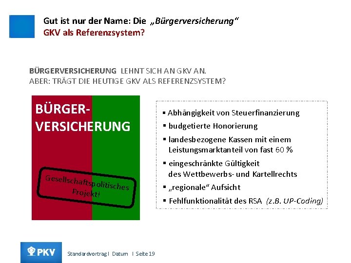 Gut ist nur der Name: Die „Bürgerversicherung“ GKV als Referenzsystem? BÜRGERVERSICHERUNG LEHNT SICH AN