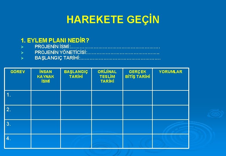 HAREKETE GEÇİN 1. EYLEM PLANI NEDİR? Ø Ø Ø GÖREV 1. 2. 3. 4.
