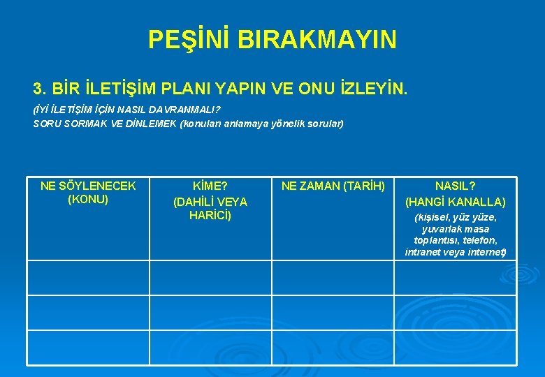 PEŞİNİ BIRAKMAYIN 3. BİR İLETİŞİM PLANI YAPIN VE ONU İZLEYİN. (İYİ İLETİŞİM İÇİN NASIL
