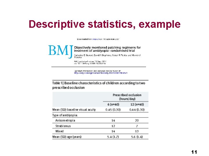 Descriptive statistics, example 11 