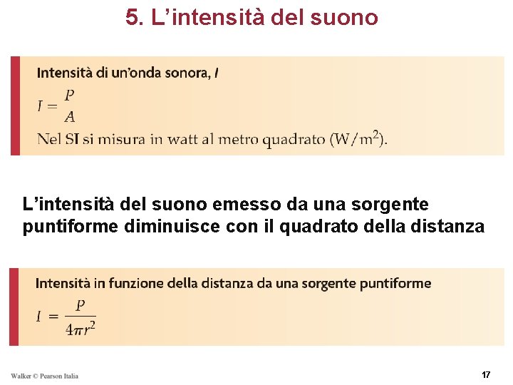 5. L’intensità del suono emesso da una sorgente puntiforme diminuisce con il quadrato della