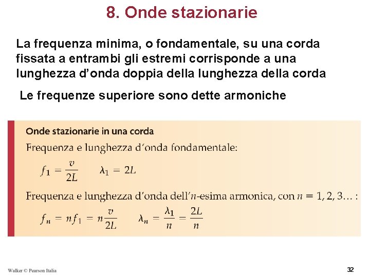 8. Onde stazionarie La frequenza minima, o fondamentale, su una corda fissata a entrambi