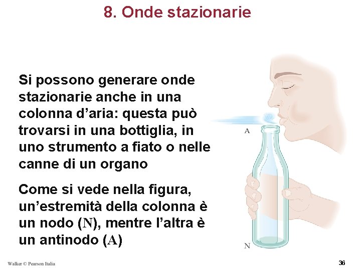 8. Onde stazionarie Si possono generare onde stazionarie anche in una colonna d’aria: questa