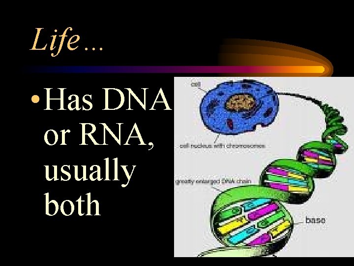 Life… • Has DNA or RNA, usually both 