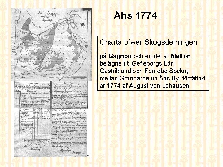 Åhs 1774 Charta öfwer Skogsdelningen på Gagnön och en del af Mattön, belägne uti