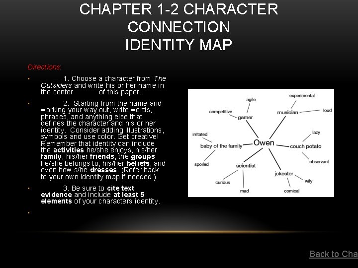 CHAPTER 1 -2 CHARACTER CONNECTION IDENTITY MAP Directions: • 1. Choose a character from