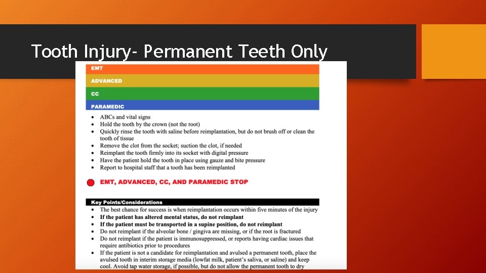 Tooth Injury- Permanent Teeth Only 