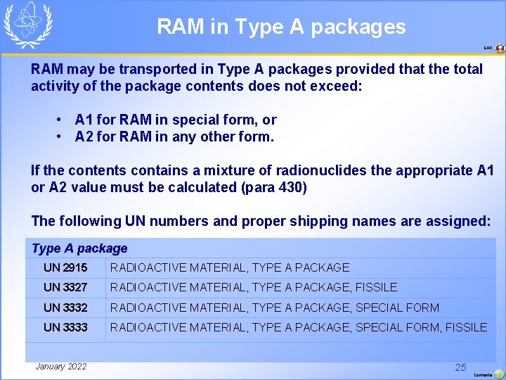 RAM in Type A packages END RAM may be transported in Type A packages