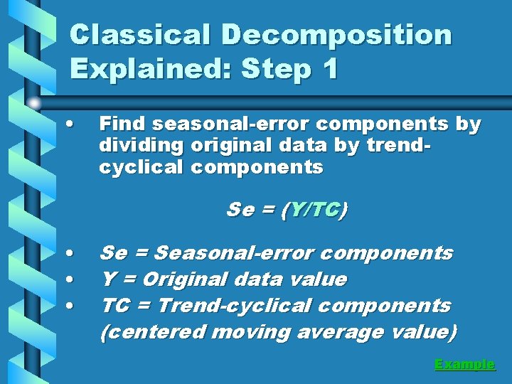 Classical Decomposition Explained: Step 1 • Find seasonal-error components by dividing original data by