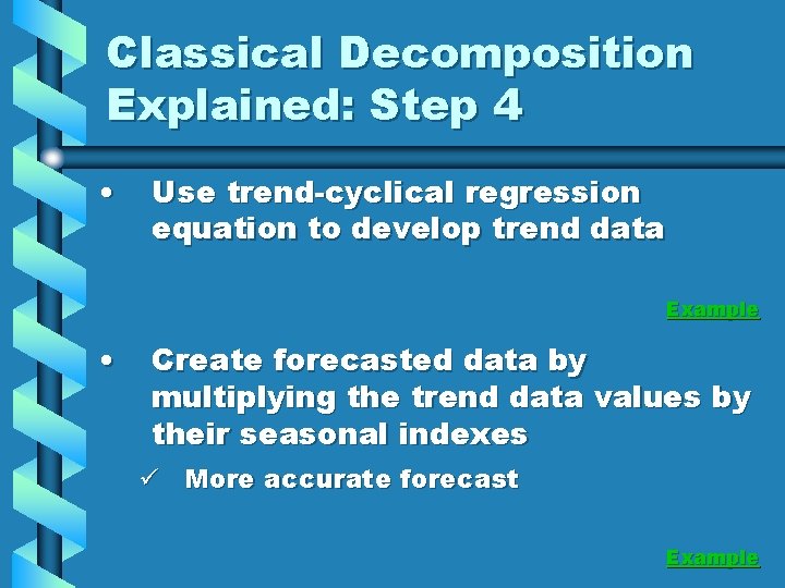 Classical Decomposition Explained: Step 4 • Use trend-cyclical regression equation to develop trend data