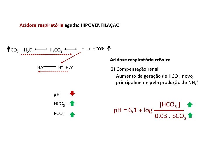 Acidose respiratória aguda: HIPOVENTILAÇÃO CO 2 + H 2 O H 2 CO 3