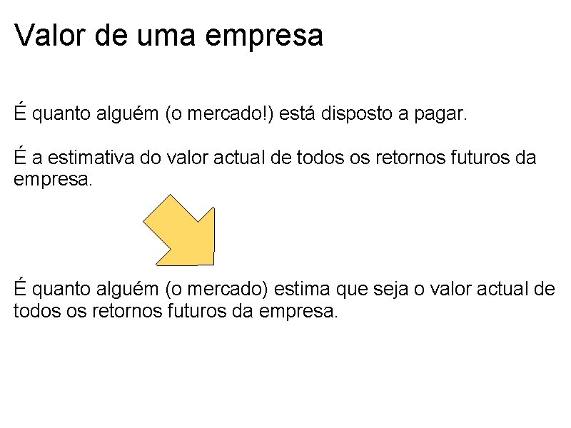 Valor de uma empresa É quanto alguém (o mercado!) está disposto a pagar. É