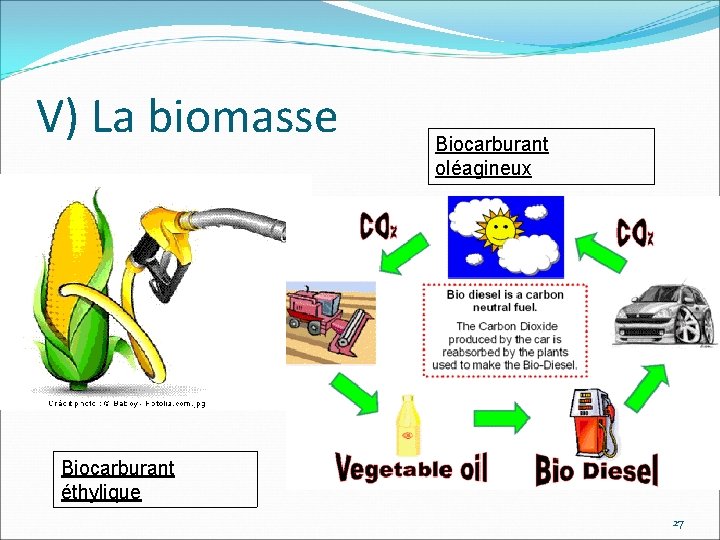 V) La biomasse Biocarburant oléagineux Biocarburant éthylique 27 