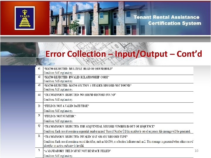 Error Collection – Input/Output – Cont’d 10 