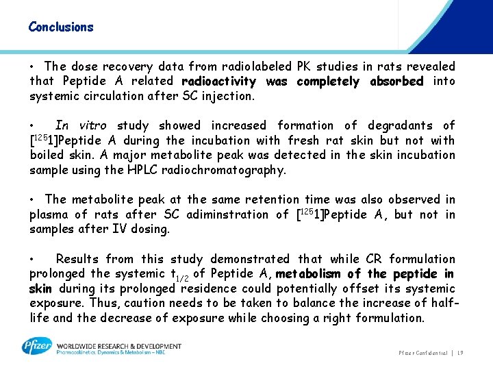 Conclusions • The dose recovery data from radiolabeled PK studies in rats revealed that