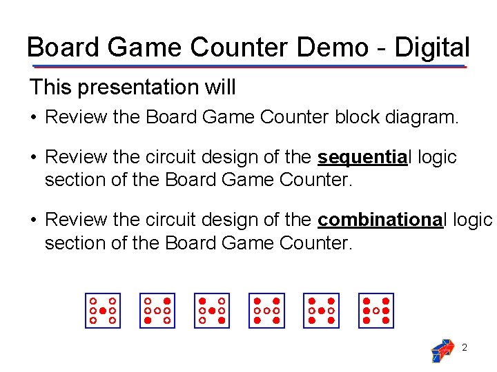 Board Game Counter Demo - Digital This presentation will • Review the Board Game