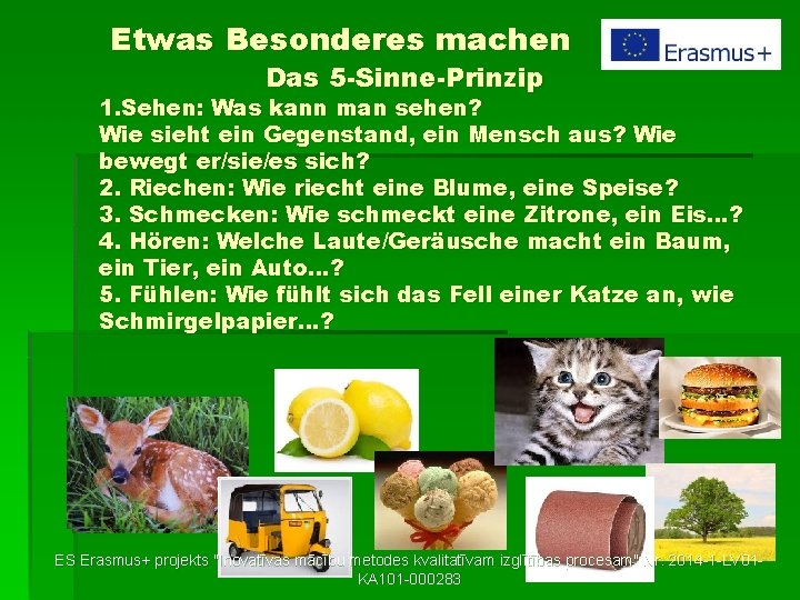 Etwas Besonderes machen Das 5 -Sinne-Prinzip 1. Sehen: Was kann man sehen? Wie sieht
