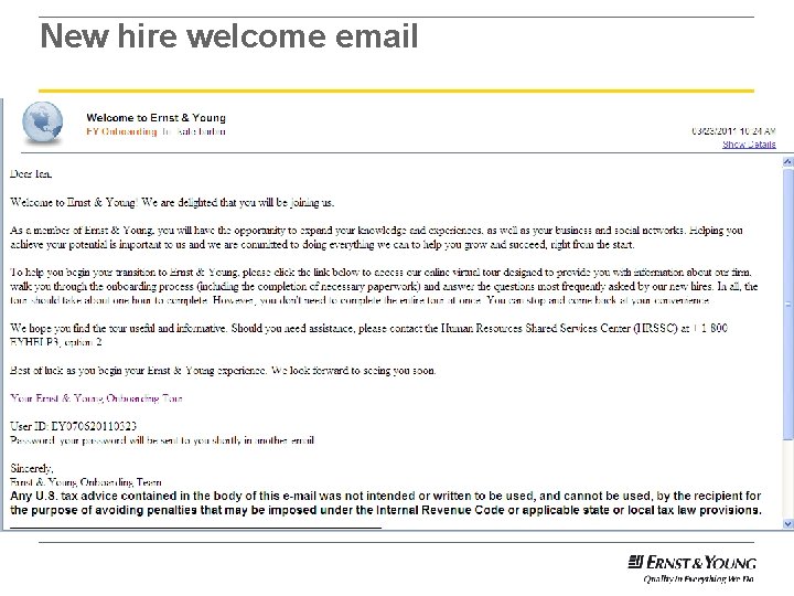 New hire welcome email 