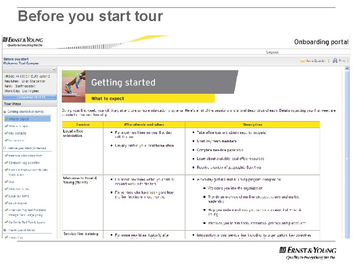 Before you start tour 