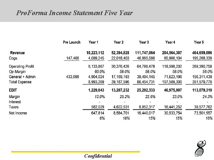 Pro. Forma Income Statement Five Year Confidential 