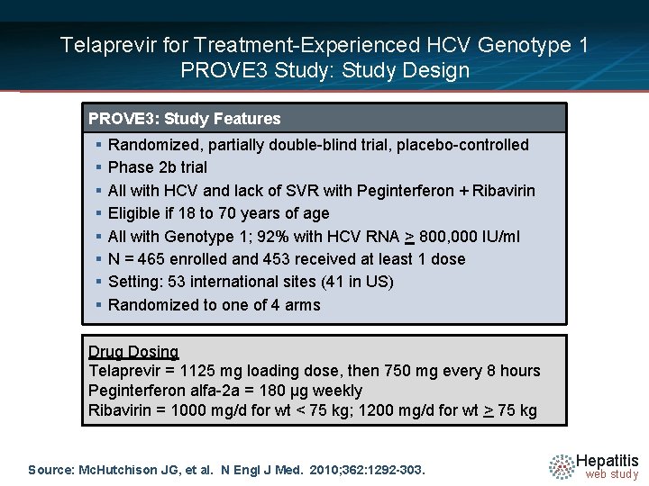 Telaprevir for Treatment-Experienced HCV Genotype 1 PROVE 3 Study: Study Design PROVE 3: Study