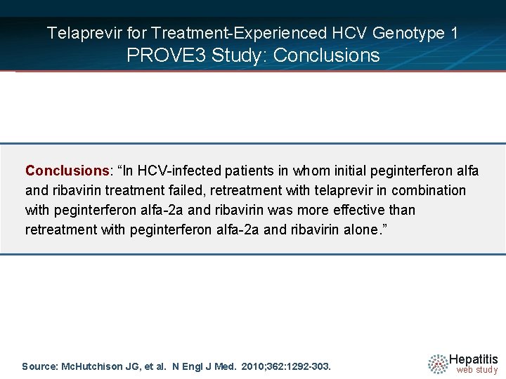 Telaprevir for Treatment-Experienced HCV Genotype 1 PROVE 3 Study: Conclusions: “In HCV-infected patients in