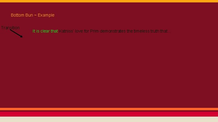 Bottom Bun ~ Example Transition It is clear that Katniss’ love for Prim demonstrates