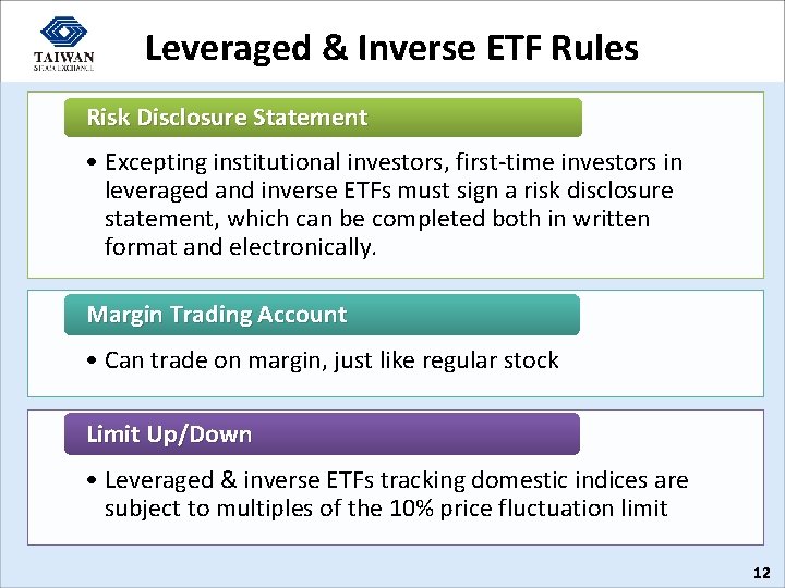 Leveraged & Inverse ETF Rules Risk Disclosure Statement • Excepting institutional investors, first-time investors