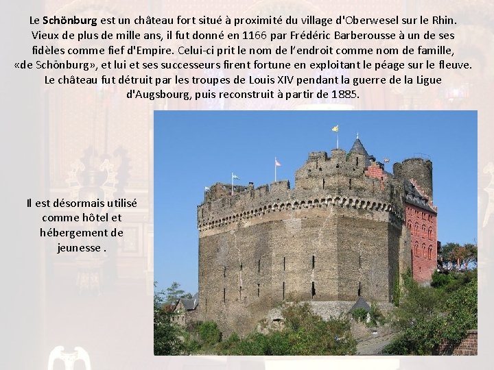 Le Schönburg est un château fort situé à proximité du village d'Oberwesel sur le